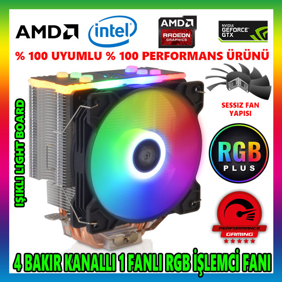 Snowman T4 Fan RGB Light Board 4 Bakır Kanallı CPU Soğutucu Fan